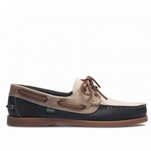 Men's Paraboot Barth Boat Shoes White / Black / Brown | AZVW-20718