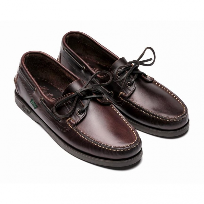 Men's Paraboot Barth Boat Shoes Burgundy | KZAS-52791