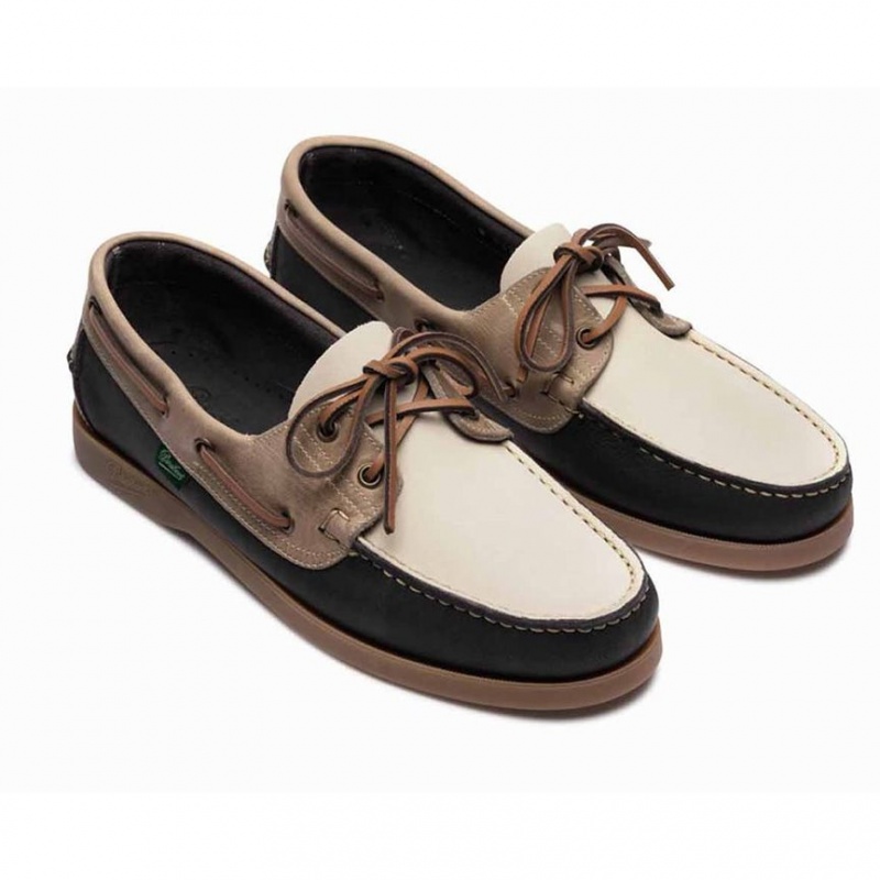 Men's Paraboot Barth Boat Shoes White / Black / Brown | AZVW-20718