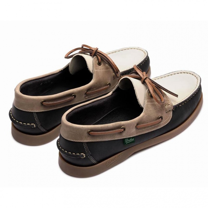 Men's Paraboot Barth Boat Shoes White / Black / Brown | AZVW-20718