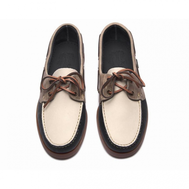 Men's Paraboot Barth Boat Shoes White / Black / Brown | AZVW-20718