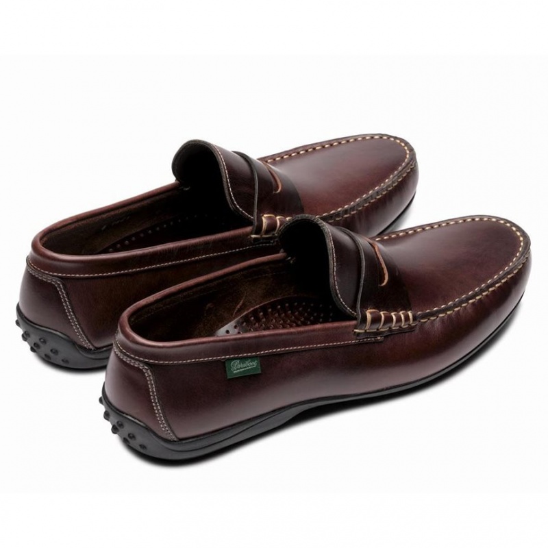 Men's Paraboot Cabrio Loafers Dark Brown | VAKS-38250