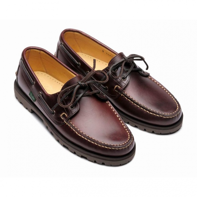 Men's Paraboot Malo Boat Shoes Dark Brown | IDOV-97201