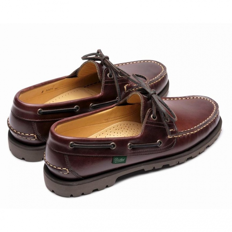 Men's Paraboot Malo Boat Shoes Dark Brown | IDOV-97201