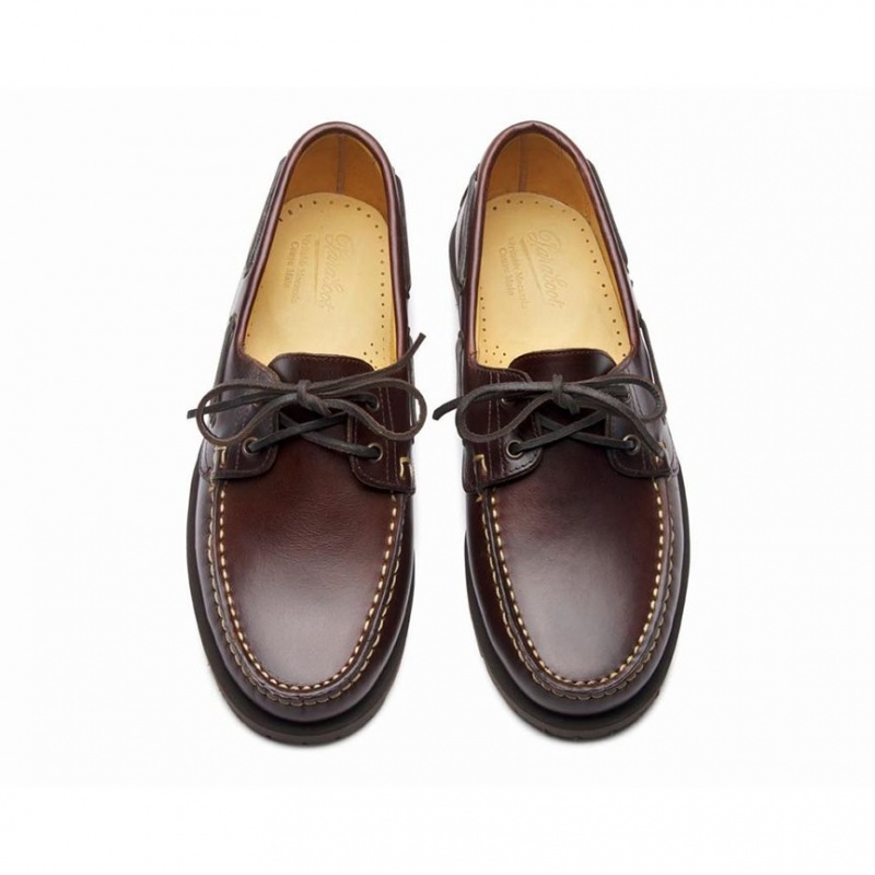 Men's Paraboot Malo Boat Shoes Dark Brown | IDOV-97201