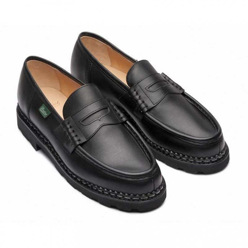 Men's Paraboot Reims Loafers Black | AHUN-23680